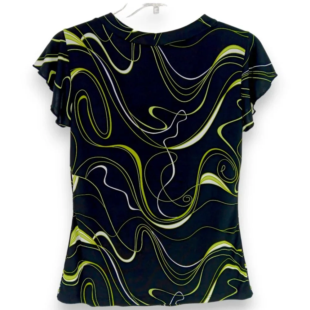 JKLA Women's Top- SMALL- Black-Green-Cream-Dressy-Casual-Short sleeve-loose - Picture 3 of 9